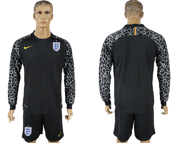 2018 World Cup Men England Home Long Sleeves Black Soccer Country Jersey