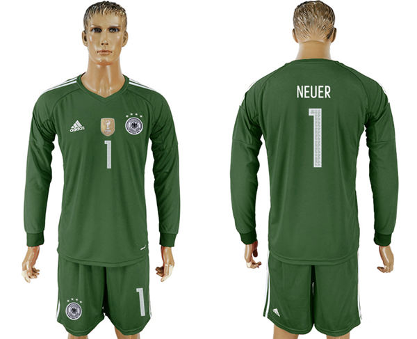 2018 World Cup Men Germany #1 Neuer Dack Green Home Long Sleeves Soccer Country Jersey