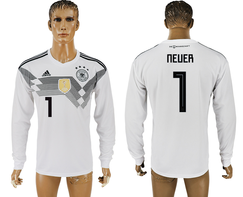 2018 World Cup Men Germany #1 Neuer White Home Long Sleeves Soccer Country Jersey