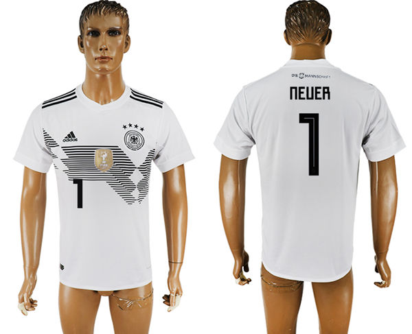 2018 World Cup Men Germany #1 Neuer White Home Soccer Country Jersey