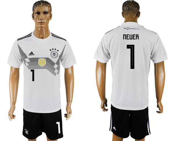 2018 World Cup Men Germany #1 Neuer White Home Soccer Country Jersey
