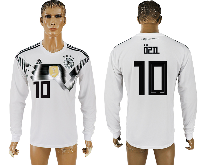 2018 World Cup Men Germany #10 Ozil White Home Long Sleeves Soccer Country Jersey