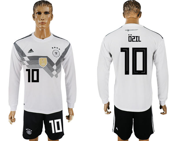 2018 World Cup Men Germany #10 Ozil White Home Long Sleeves Soccer Country Jersey