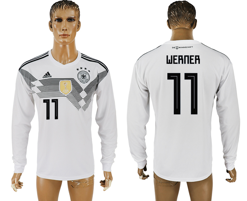 2018 World Cup Men Germany #11 Werner White Home Long Sleeves Soccer Country Jersey