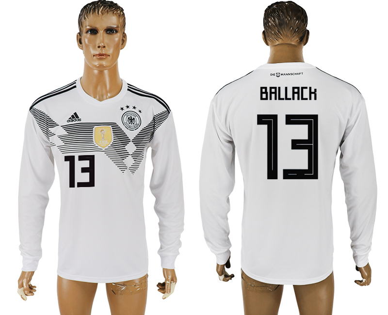 2018 World Cup Men Germany #13 Ballack White Home Long Sleeves Soccer Country Jersey