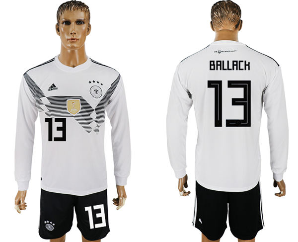 2018 World Cup Men Germany #13 Ballack White Home Long Sleeves Soccer Country Jersey