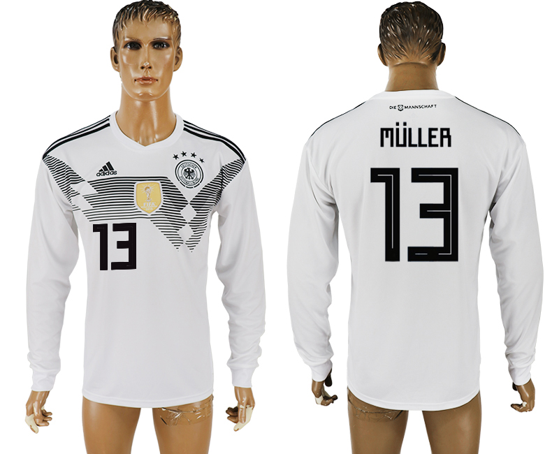2018 World Cup Men Germany #13 Muller White Home Long Sleeves Soccer Country Jersey 2018 World Cup Men Germany #13 Muller White Home Long Sleeves Soccer Country Jersey