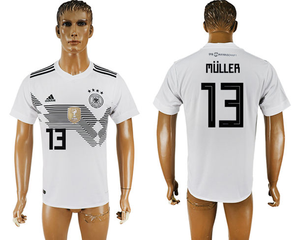 2018 World Cup Men Germany #13 Muller White Home Soccer Country Jersey