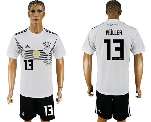 2018 World Cup Men Germany #13 Muller White Home Soccer Country Jersey