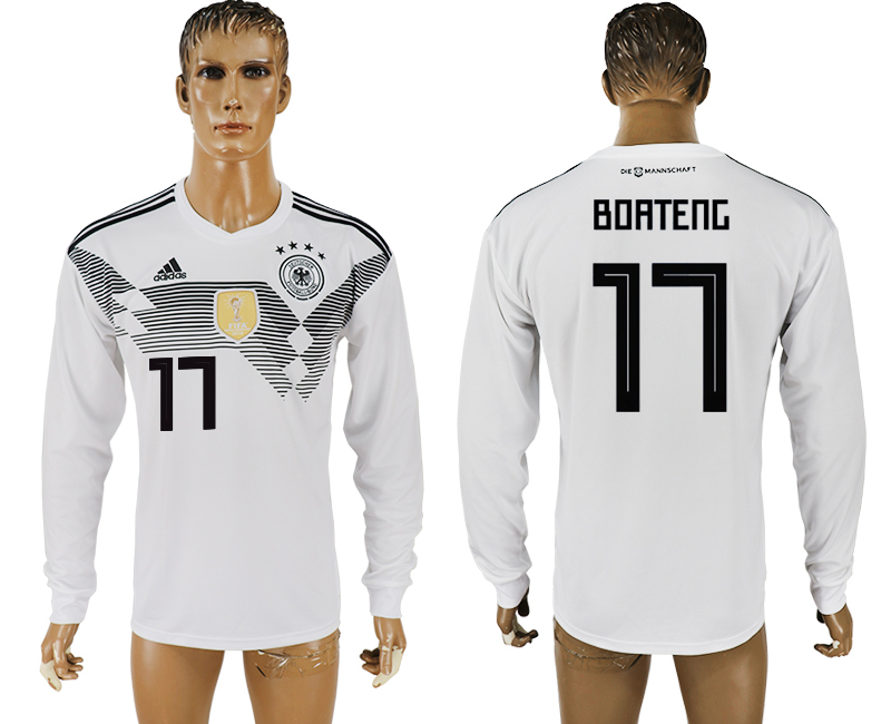 2018 World Cup Men Germany #17 Boateng White Home Long Sleeves Soccer Country Jersey