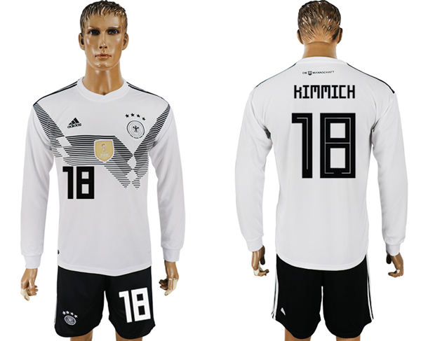 2018 World Cup Men Germany #18 Kimmich White Home Long Sleeves Soccer Country Jersey