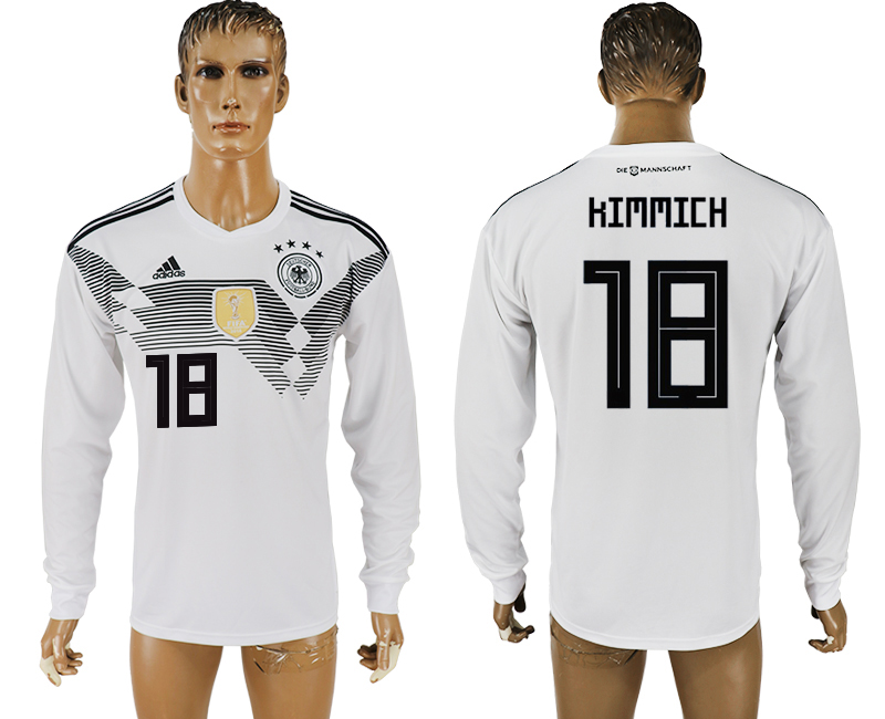 2018 World Cup Men Germany #18 Kimmich White Home Long Sleeves Soccer Country Jersey