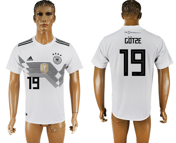 2018 World Cup Men Germany #19 Gotze White Home Soccer Country Jersey