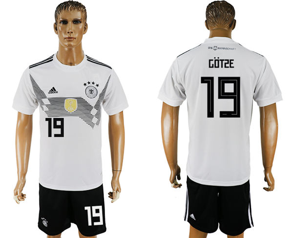 2018 World Cup Men Germany #19 Gotze White Home Soccer Country Jersey