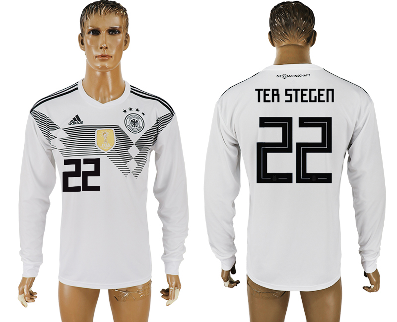 2018 World Cup Men Germany #22 Ter Stegen White Home Long Sleeves Soccer Country Jersey