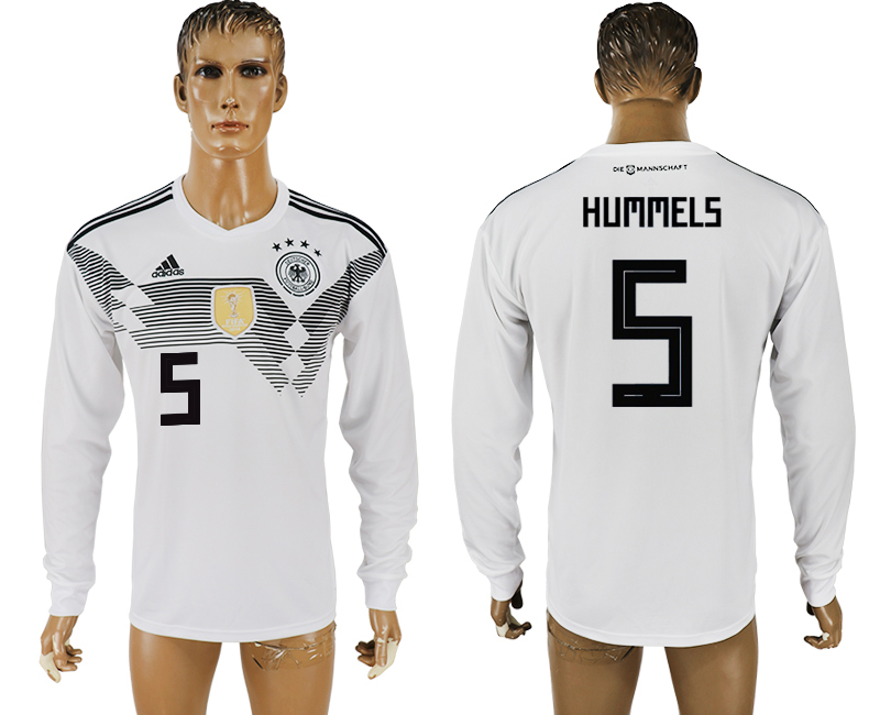 2018 World Cup Men Germany #5 Hummels White Home Long Sleeves Soccer Country Jersey