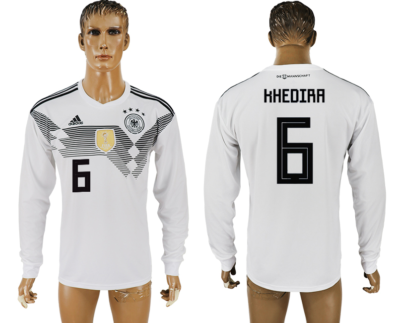 2018 World Cup Men Germany #6 Khedira White Home Long Sleeves Soccer Country Jersey
