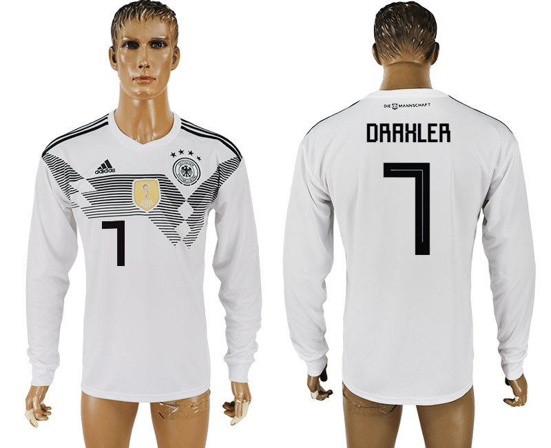 2018 World Cup Men Germany #7 Draxler White Home Long Sleeves Soccer Country Jersey