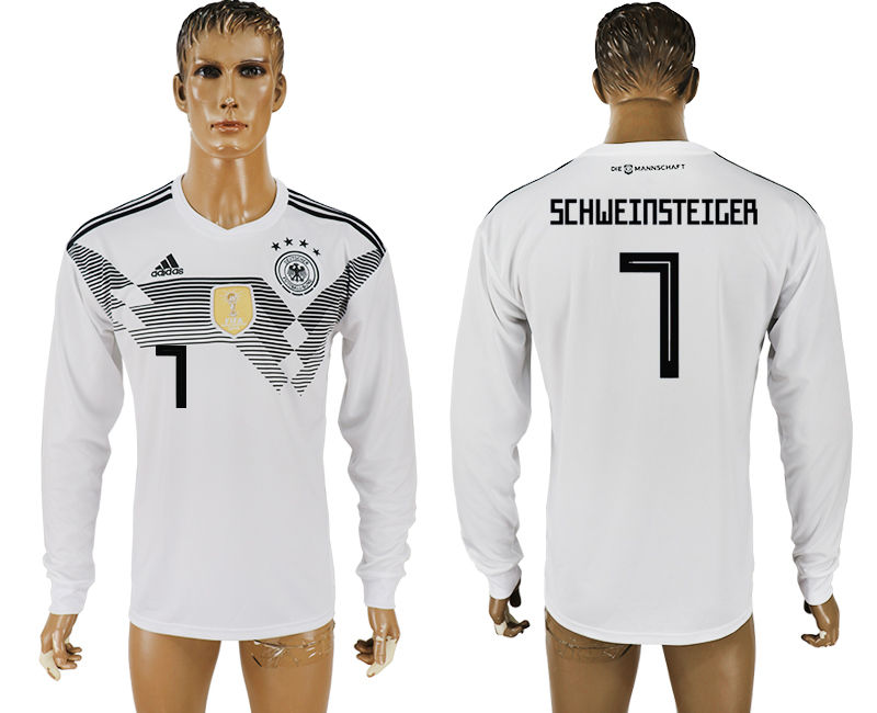 2018 World Cup Men Germany #7 Schweinsteiger White Home Long Sleeves Soccer Country Jersey