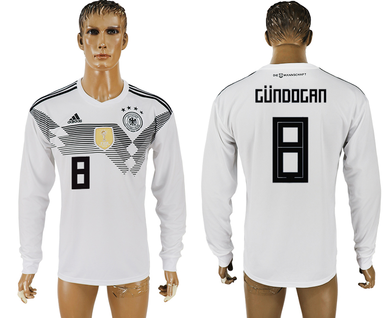 2018 World Cup Men Germany #8 Gundogan White Home Long Sleeves Soccer Country Jersey