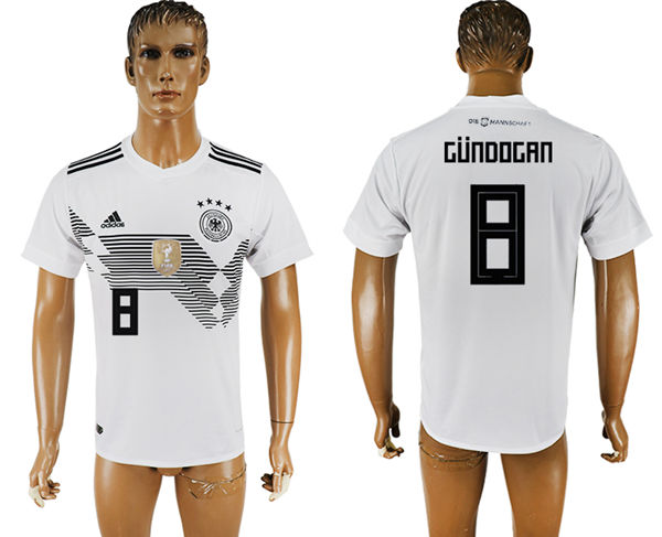 2018 World Cup Men Germany #8 Gundogan White Home Soccer Country Jersey