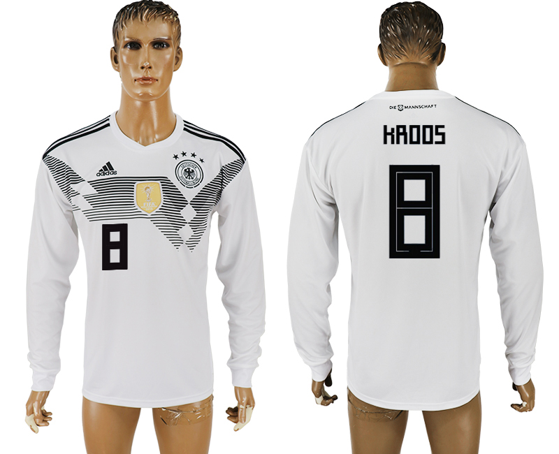 2018 World Cup Men Germany #8 Kroos White Home Long Sleeves Soccer Country Jersey