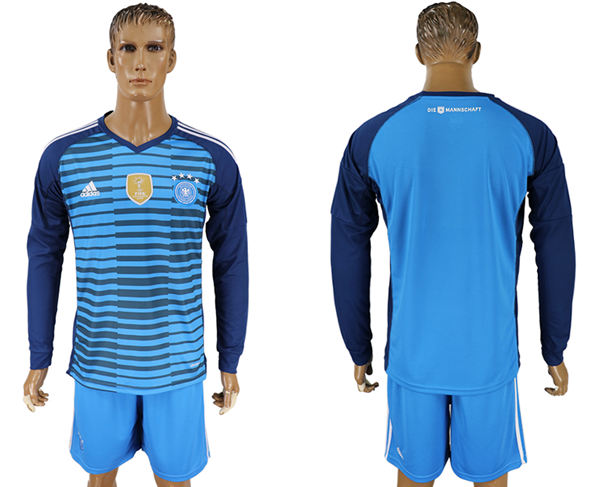 2018 World Cup Men Germany Blue Home Long Sleeves Soccer Country Jersey