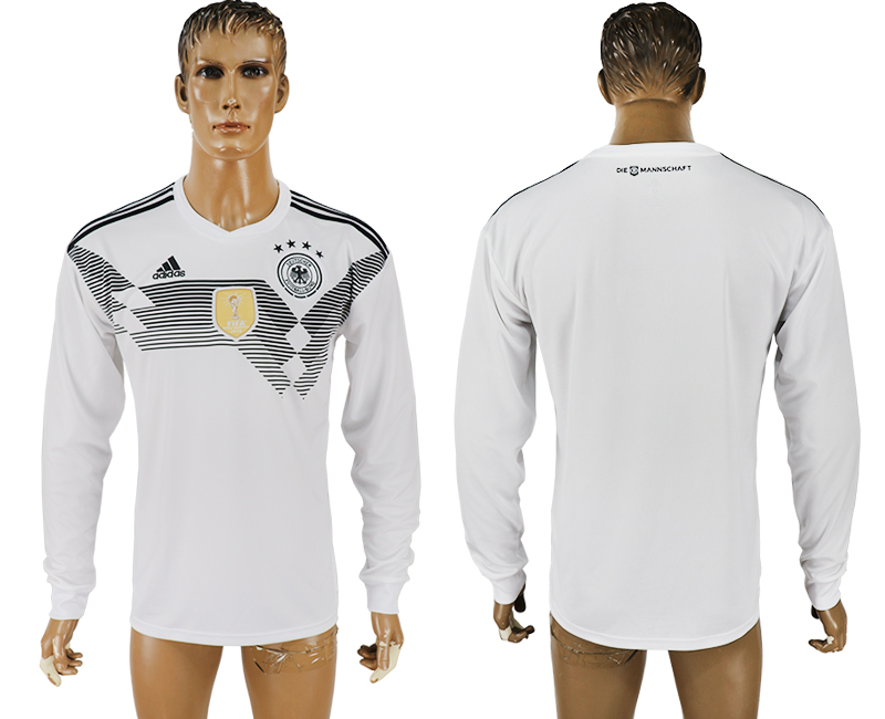 2018 World Cup Men Germany White Home Long Sleeves Soccer Country Jersey
