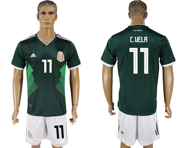 2018 World Cup Men Mexico #11 C.Vela Home Green Soccer Country Jersey