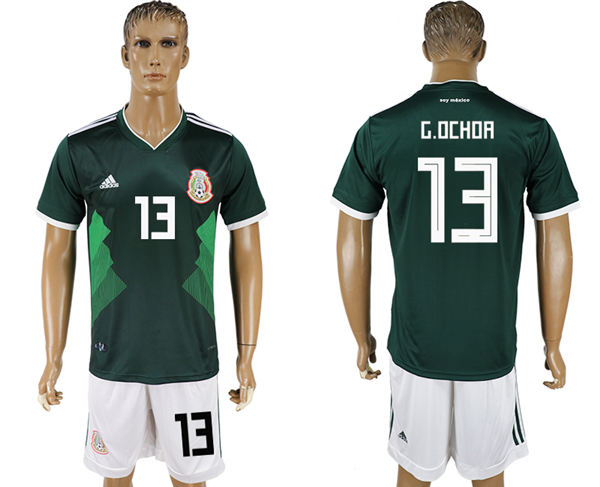 2018 World Cup Men Mexico #13 G.Ochoa Home Dack Green Soccer Country Jersey
