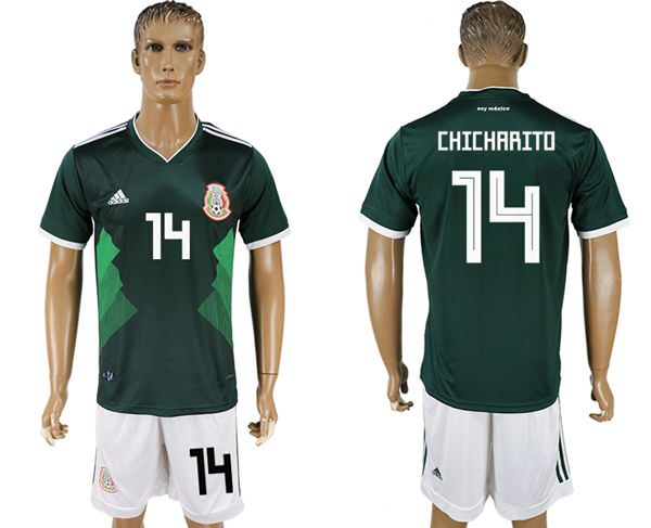 2018 World Cup Men Mexico #14 Chicharito Home Green Soccer Country Jersey
