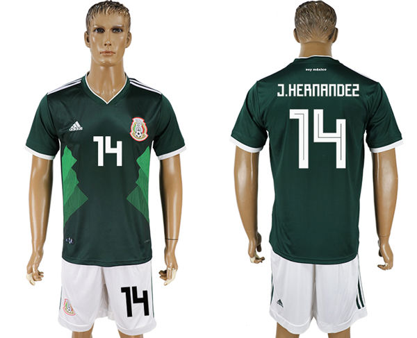 2018 World Cup Men Mexico #14 J.Hernandez Home Green Soccer Country Jersey
