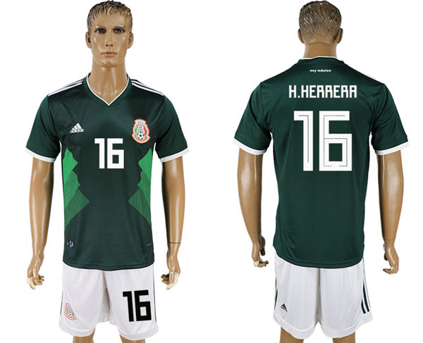 2018 World Cup Men Mexico #16 H.Herrera Home Green Soccer Country Jersey