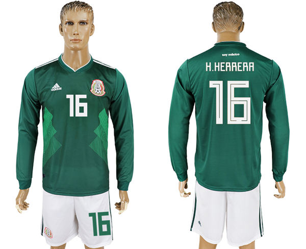 2018 World Cup Men Mexico #16 H.Herrera Home Long Sleeves Soccer Country Jersey