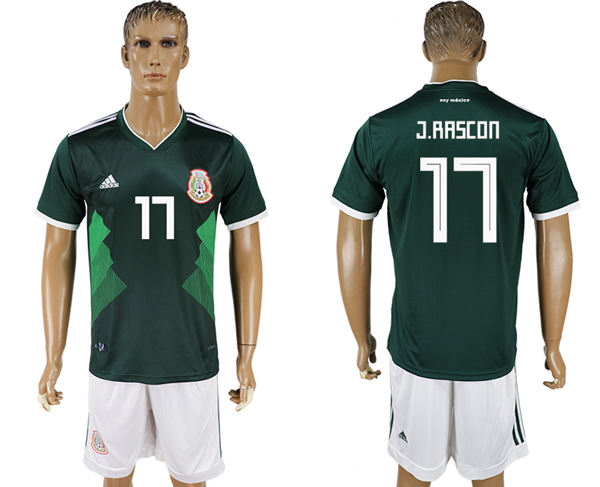 2018 World Cup Men Mexico #17 J.Rascon Home Soccer Country Jersey