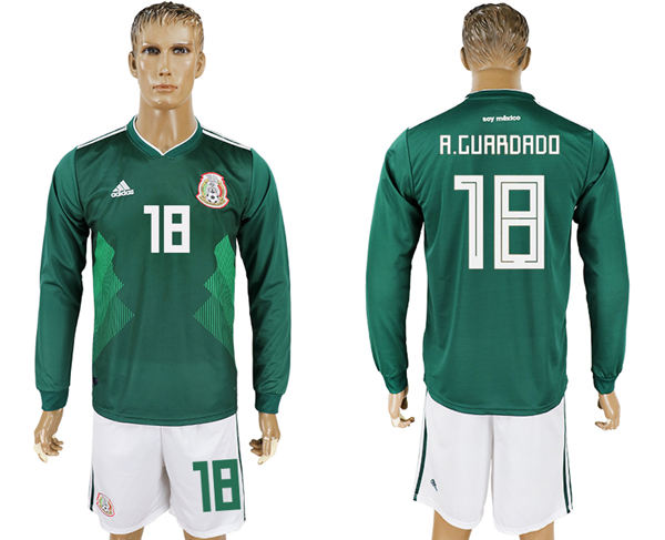 2018 World Cup Men Mexico #18 A.Guardado Home Long Sleeves Soccer Country Jersey