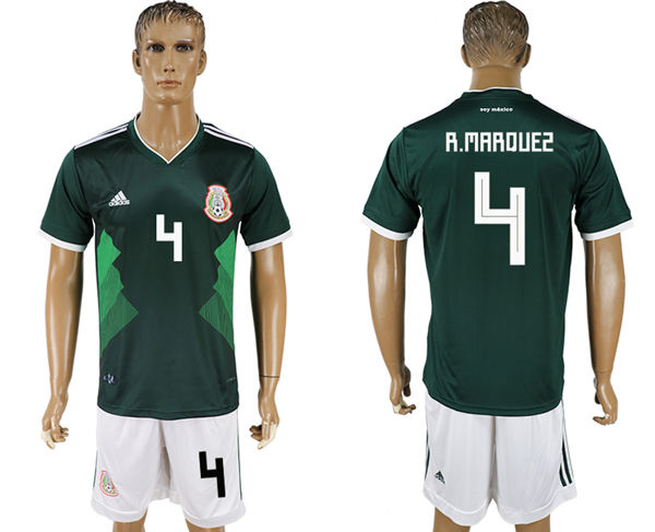 2018 World Cup Men Mexico #4 R.Marquez Home Green Soccer Country Jersey