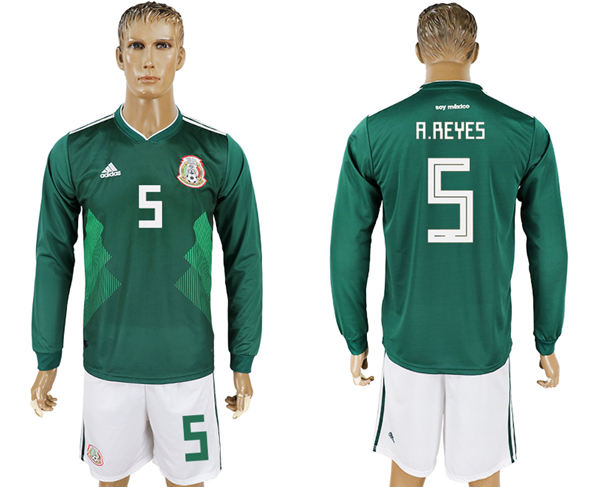 2018 World Cup Men Mexico #5 A.Reyes Home Long Sleeves Soccer Country Jersey