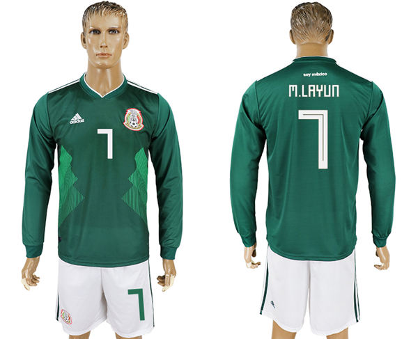 2018 World Cup Men Mexico #7 M.Layun Home Long Sleeves Soccer Country Jersey