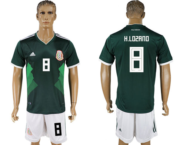 2018 World Cup Men Mexico #8 H.Lozano Home Green Soccer Country Jersey
