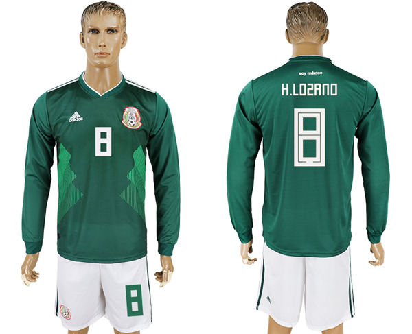 2018 World Cup Men Mexico #8 H.Lozano Home Long Sleeves Soccer Country Jersey