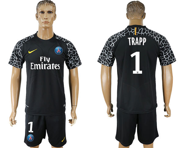 2018 World Cup Men Paris Saint-Germain #1 Trapp Away Black Soccer Club Jersey