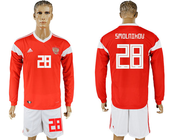 2018 World Cup Men Russia #28 Smolnikov Red Home Long Sleeves Soccer Country Jersey 2018 World Cup Men Russia #28 Smolnikov Red Home Long Sleeves Soccer Country Jersey