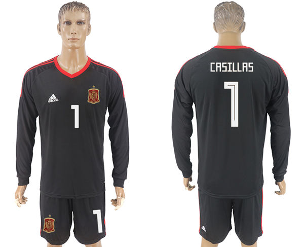 2018 World Cup Men Spain #1 Crsillas Black Home Long Sleeves Soccer Country Jersey