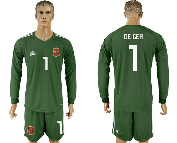 2018 World Cup Men Spain #1 De Gea Dack Green Home Long Sleeves Soccer Country Jersey 2018 World Cup Men Spain #1 De Gea Dack Green Home Long Sleeves Soccer Country Jersey
