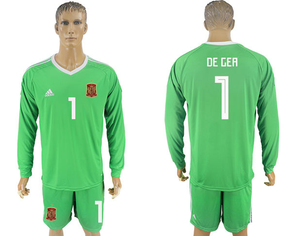 2018 World Cup Men Spain #1 De Gea Green Home Long Sleeves Soccer Country Jersey 2018 World Cup Men Spain #1 De Gea Green Home Long Sleeves Soccer Country Jersey