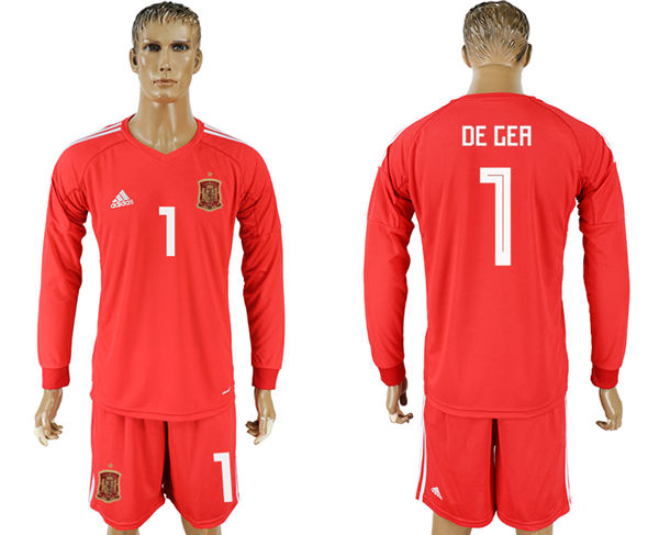2018 World Cup Men Spain #1 De Gea Home Long Sleeves Soccer Country Jersey