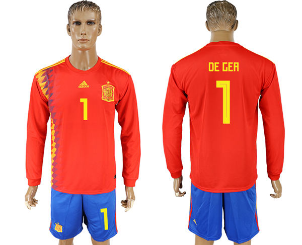 2018 World Cup Men Spain #1 De Gea Red Home Long Sleeves Soccer Country Jersey
