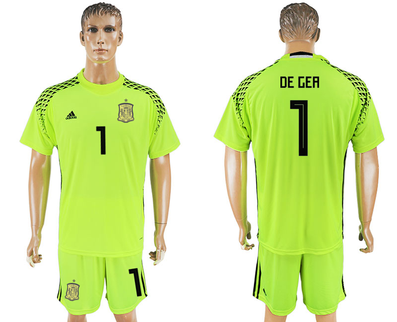 2018 World Cup Men Spain #1 De Ger Green  Home Soccer Country Jersey