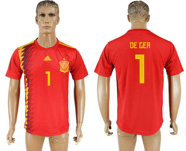 2018 World Cup Men Spain #1 De Ger Red Home Soccer Country Jersey